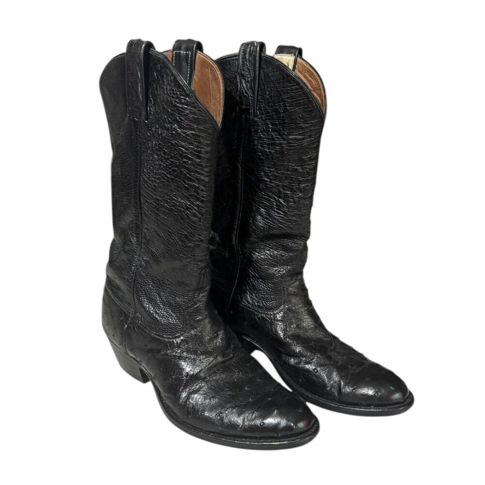 Moran Exotic Full Quill Ostrich Custom Shaft Mens Size 6 black Boots Ostrich